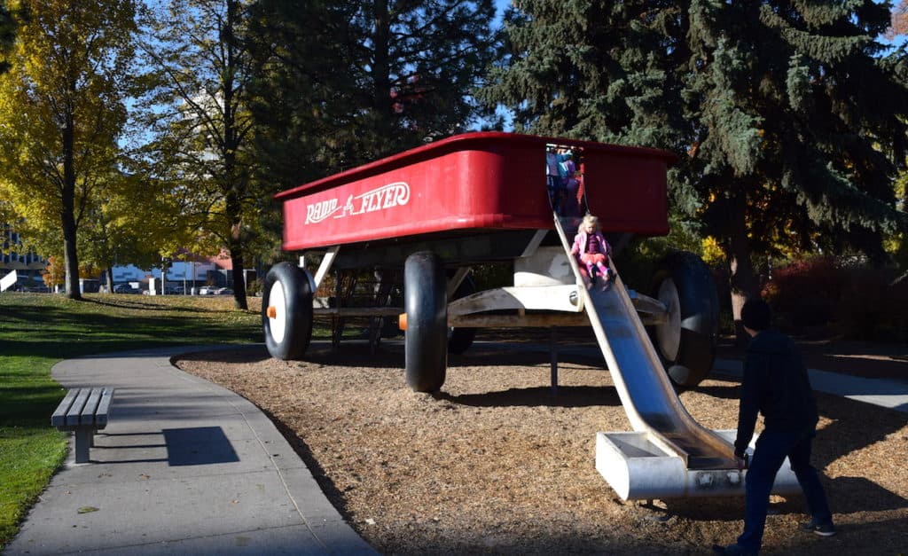 What to do in Spokane with kids: A half-day itinerary in Riverfront Park, including the Radio Flyer wagon slide. Washington family travel // To & Fro Fam