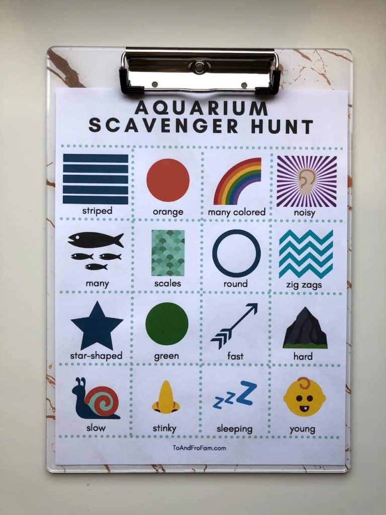 This free aquarium scavenger hunt printable is a super-fun family activity for your next family vacation. To & Fro Fam