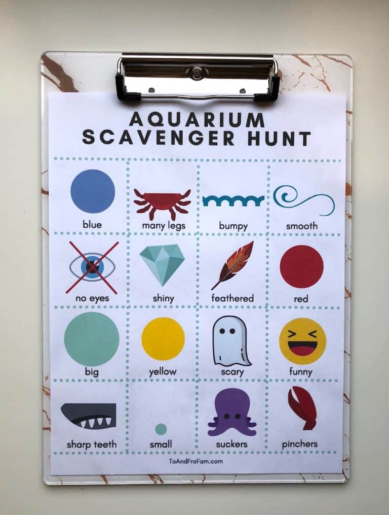 Free aquarium scavenger hunt printable for family fun - To & Fro Fam