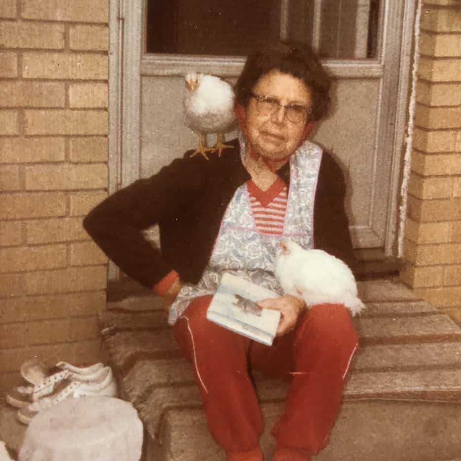Great grandma with chickens / To & Fro Fam