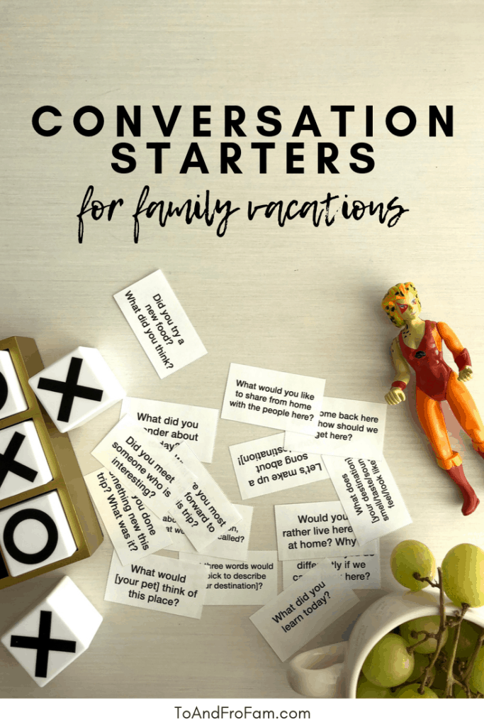 Going on a family trip? These travel-themed conversation starters will get your whole family talking! This hack for kids + family travel provides a children's activity to help with waiting or just discussing the day. (+ free family printable!) To & Fro Fam