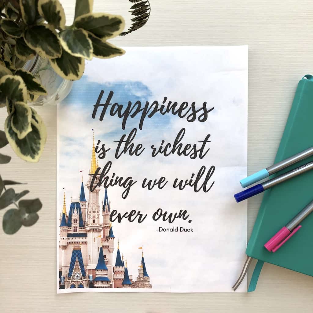 Disney quotes on happiness, inspiration, imagination and travel - plus free printables of beautiful Disney quotes! To & Fro Fam