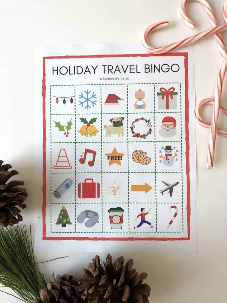 Holiday Bingo - yes please! Make sure to pack this super fun kids travel activity for your family travel this holiday season. To & Fro Fam