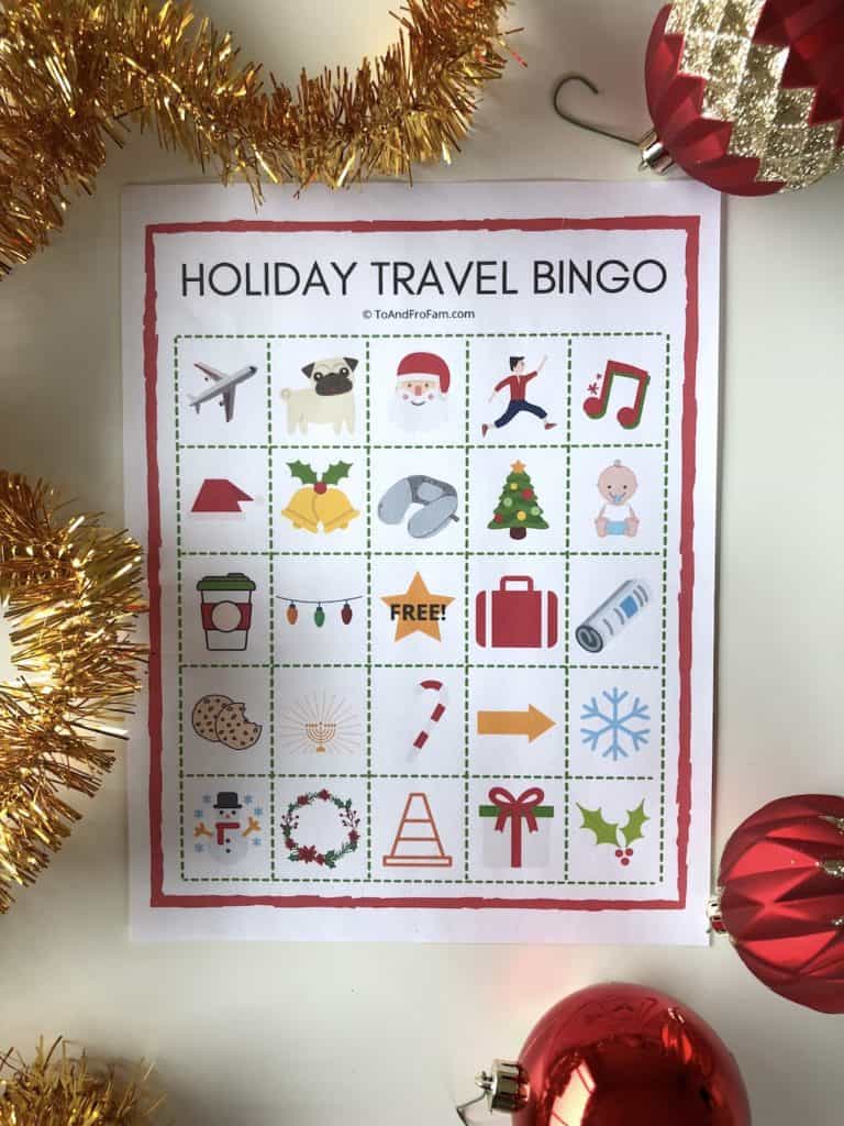 Holiday Travel Bingo: A great kids' travel activity for the plane or car! Make sure to pack these free printable games for the airplane or your road trip this winter. To & Fro Fam