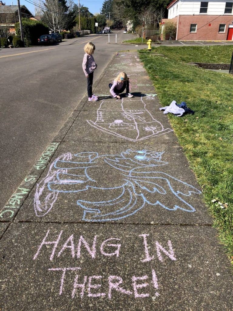 Things to do when you're at home with kids: Chalk the neighborhood! Make a hopscotch path and write inspirational messages to brighten a neighbor's day. (click for other ideas!) To & Fro Fam