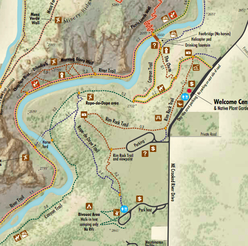 Smith Rock State Park hiking map - trails for this Central Oregon state park. 