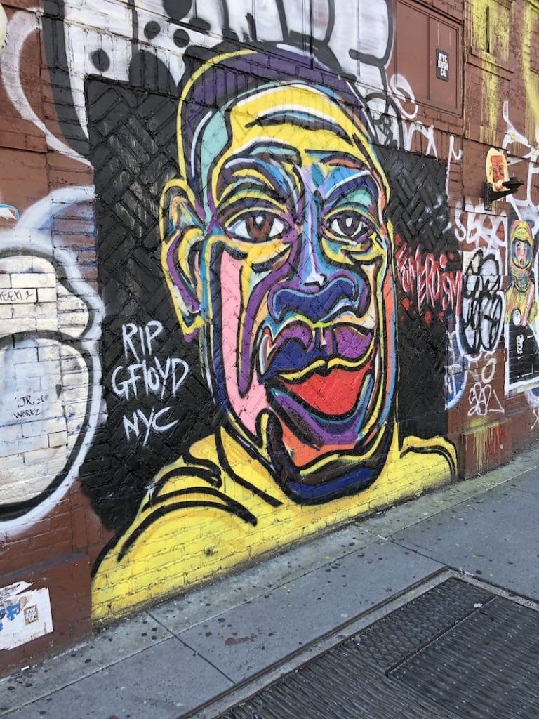 George Floyd mural, New York City. Where to find this mural in the Lower East Side - click for more. To & Fro Fam